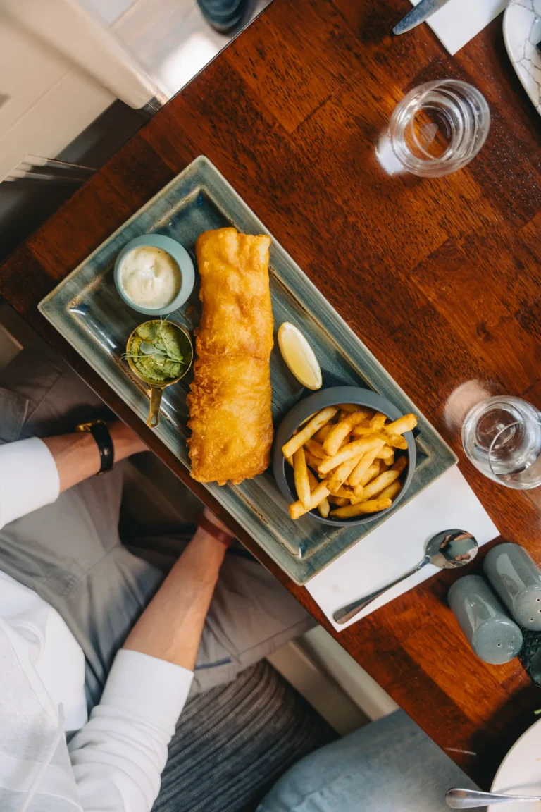Fish and chips at the table