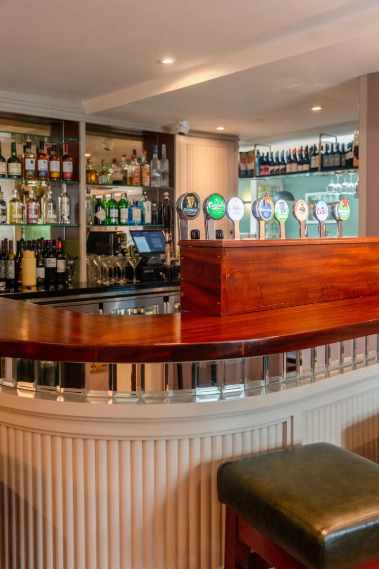The polished wooden bar