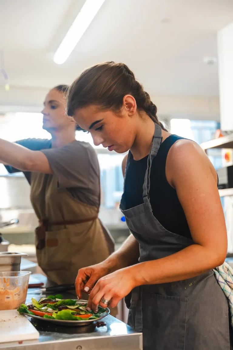Plating food in the kitchen